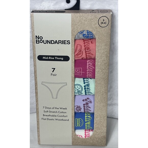 No Boundaries Mid-Rise Thong 7 Pair 7 Days of the Week Cotton Size Small 4-6 NEW - Picture 1 of 5